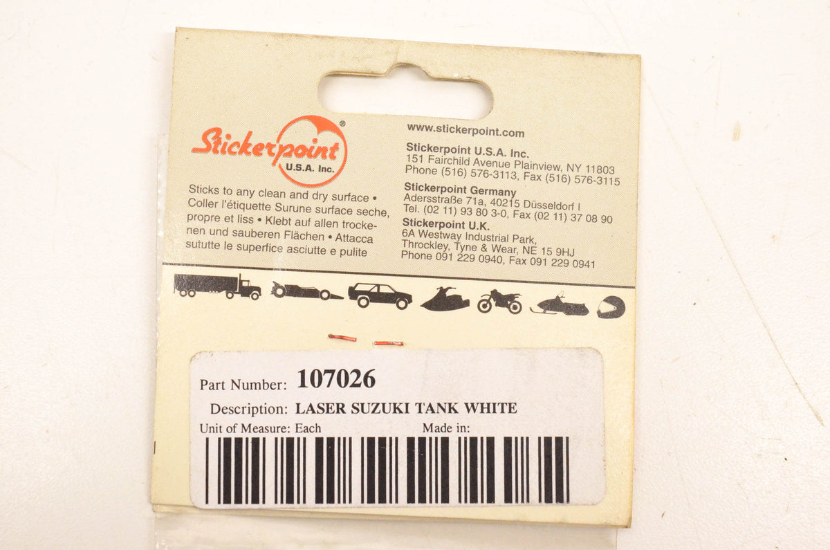 Sticker Point 107026, ST107026 White Suzuki Logo Decal Approx. Size 9"x2" NOS