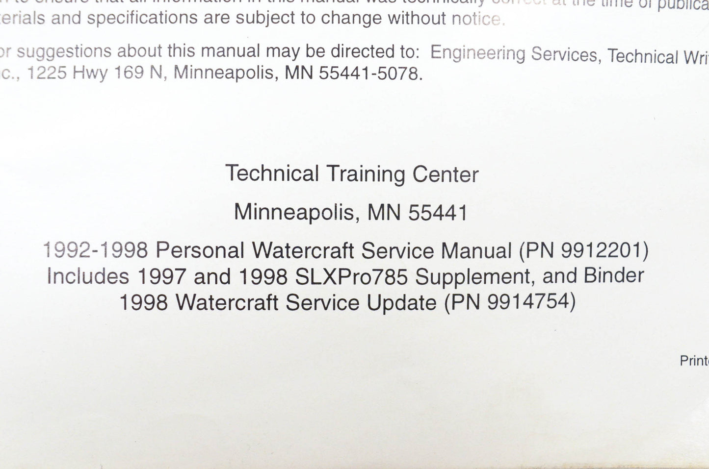 OEM Polaris 9912201 1992-98 Personal Watercraft Service Manual