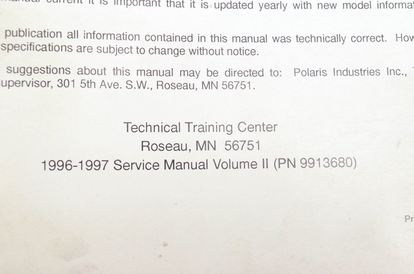 OEM Polaris 9913680 1996-97 ATV And Utility Hauler Service Manual Volume 2