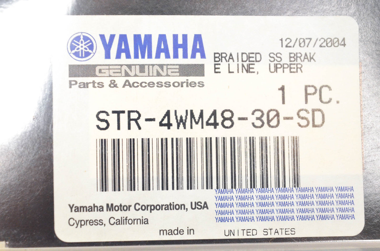 New OEM Yamaha STR-4WM48-30-SD Braided Stainless Steel Upper Brake Line NOS