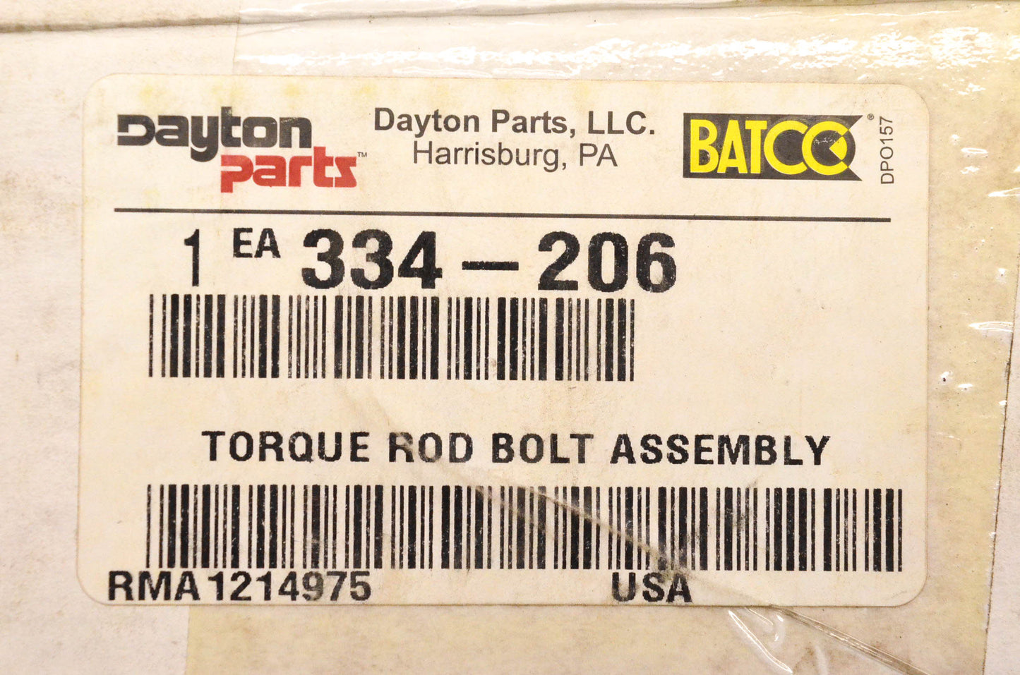 Dayton Parts 334-206 Torque Rod Bolt Assembly NOS
