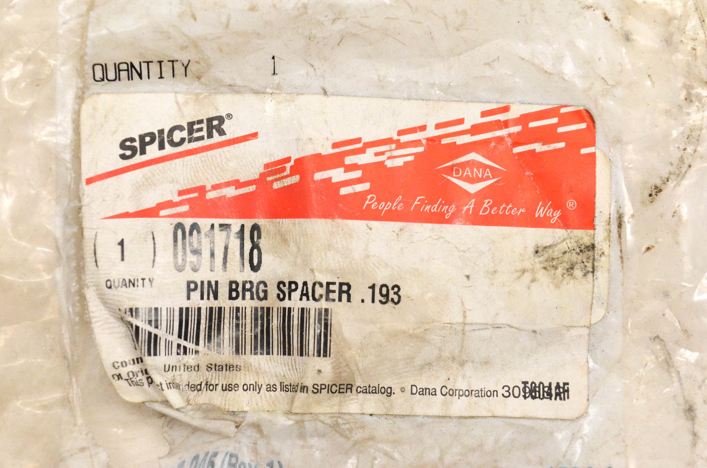 Dana Spicer 091718 Pin BRG Spacer .193 NOS
