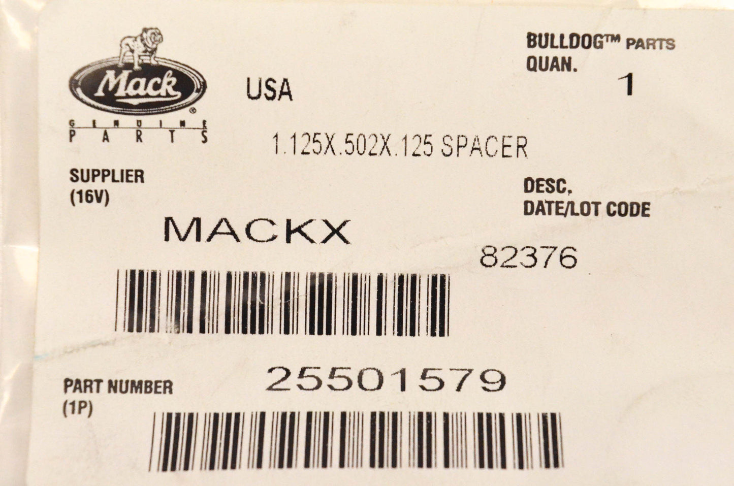 Mack 25501579 Spacer 1.25x.502x.125 NOS