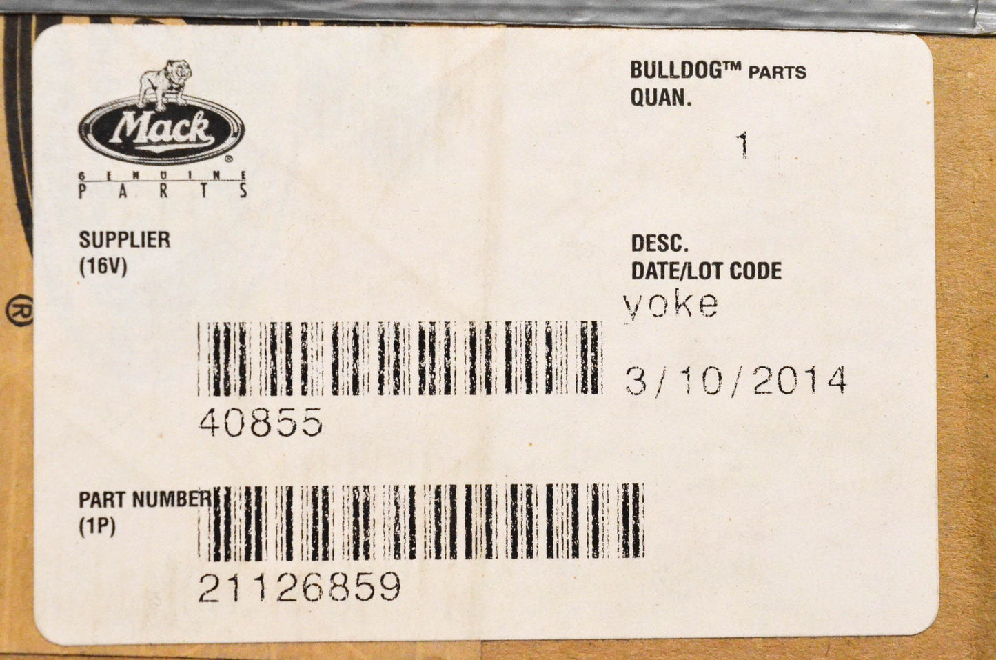 Mack 21126859, 40855 Yoke Sealing Ring NOS