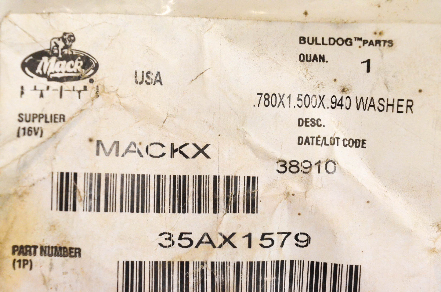 Mack 35AX1579 Spacer Washer .780x1.500x.940 NOS