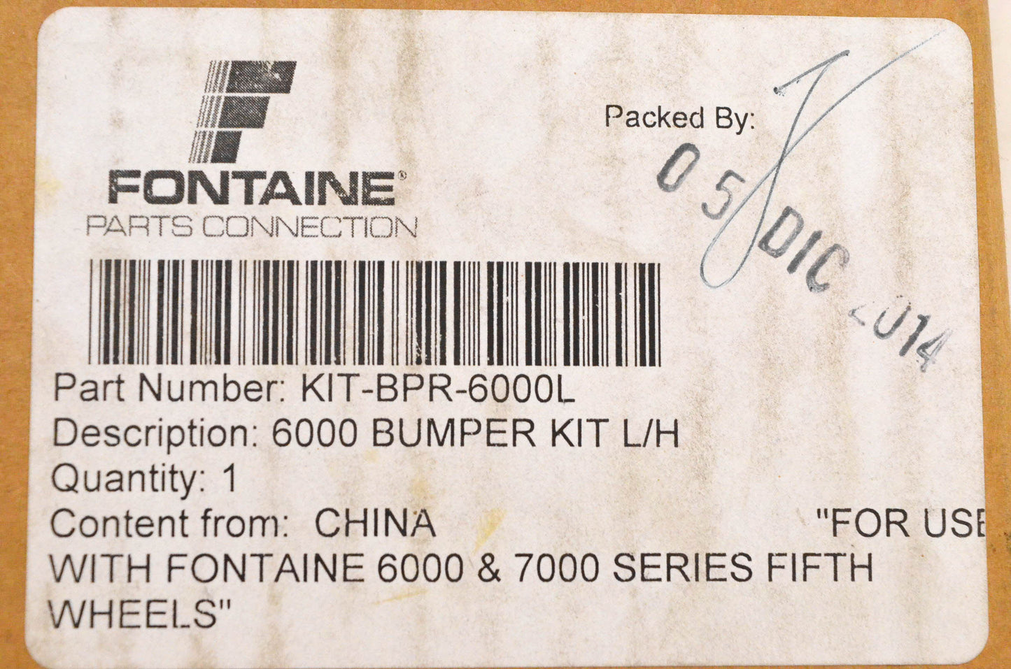 Fontaine KIT-BPR-6000L 6000 Bumper Kit Lefthand NOS
