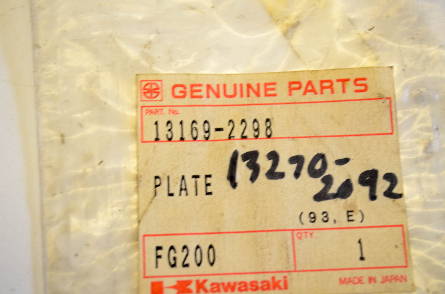 New OEM Kawasaki 13169-2298, 13270-2092 Air Filter Plate NOS