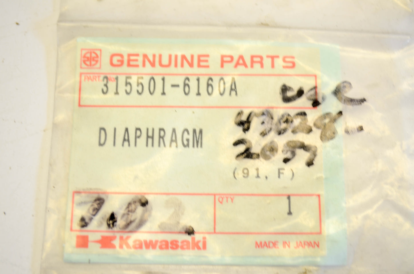 New OEM Kawasaki 315501-6160A Diaphragm NOS