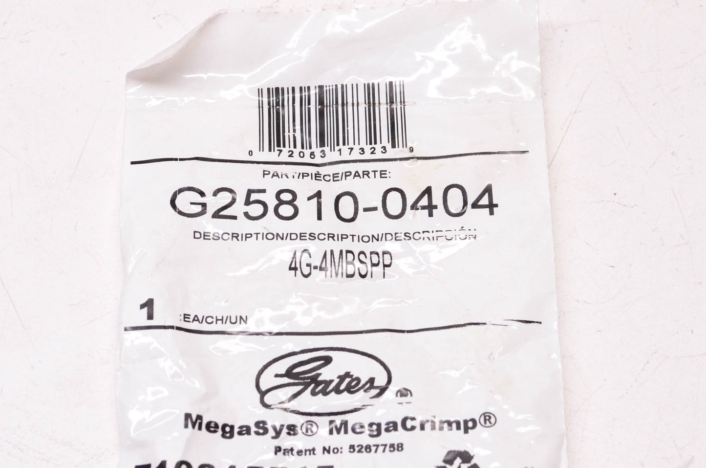 Gates G25810-0404, 4G-4MBSPP Mega Crimp Hydraulic Hose Fitting NOS