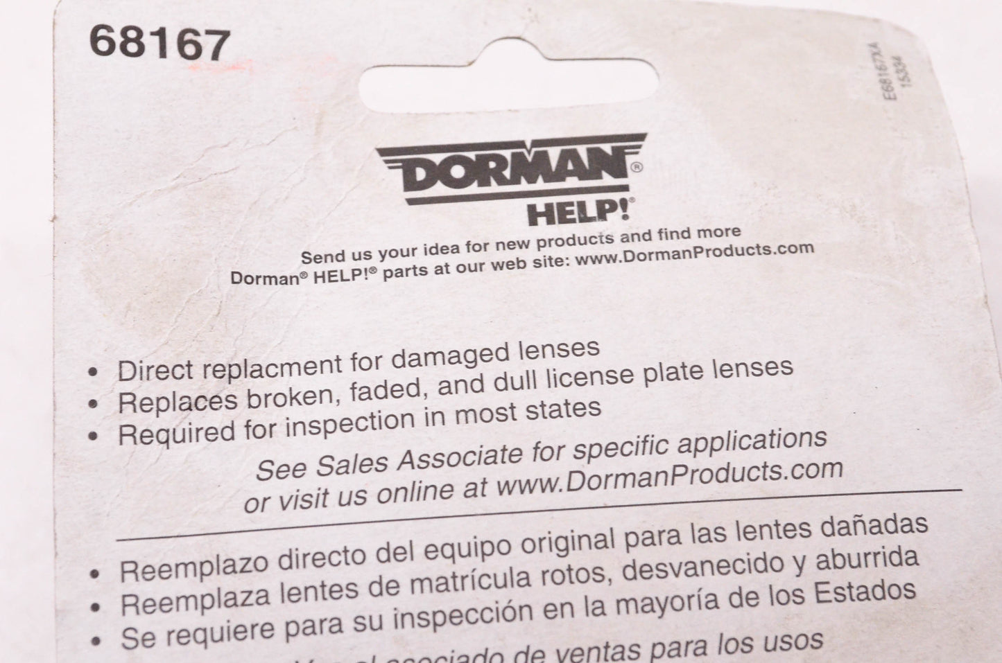 Dorman 68167 License Plate Lens NOS