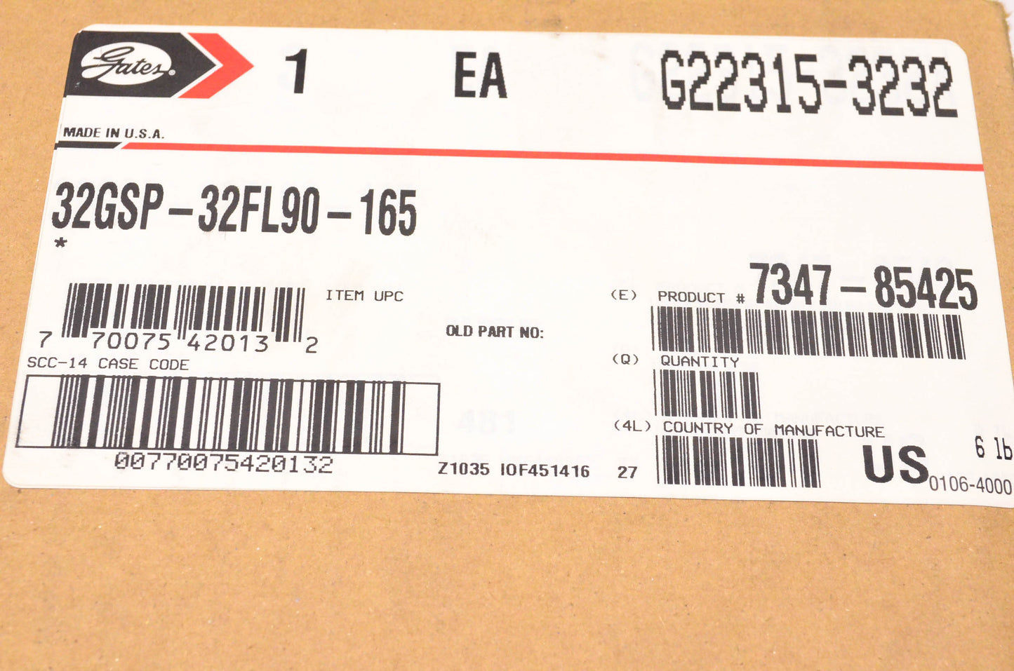 Gates G22315-3232, 32GSP-32FL90-165 Hydraulic Hose Fitting NOS