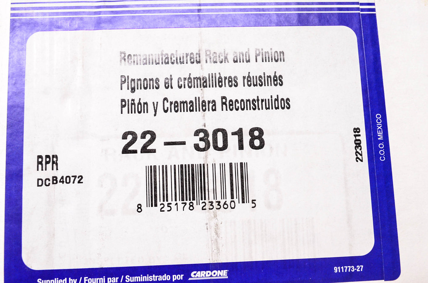 Carquest 22-3018 Remanufactured Rack & Pinion NOS