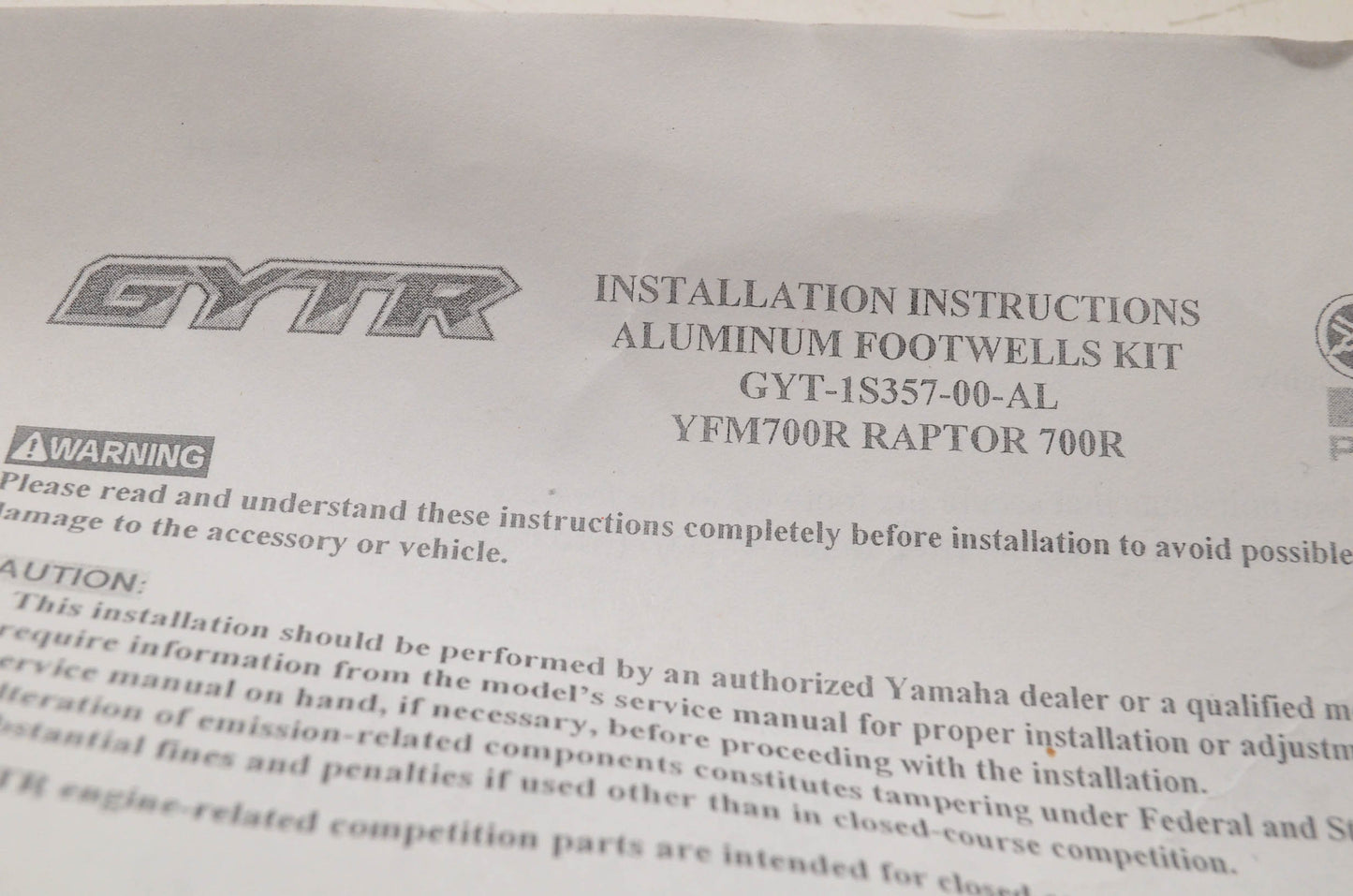 New OEM Yamaha GYT-1S357-00-AL Aluminum Footwells Kit NOS