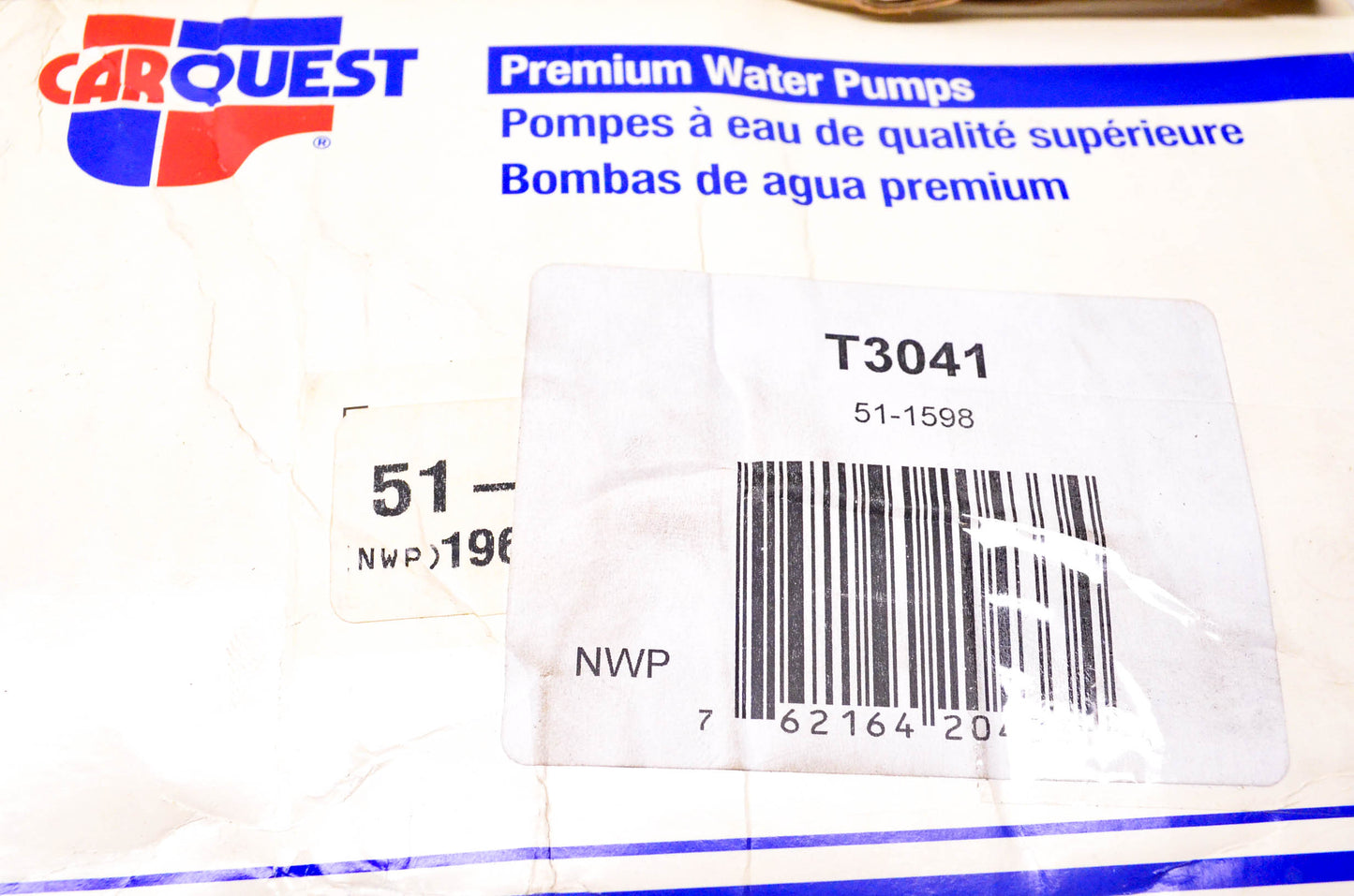 Carquest T3041, 51-1598 Water Pump NOS