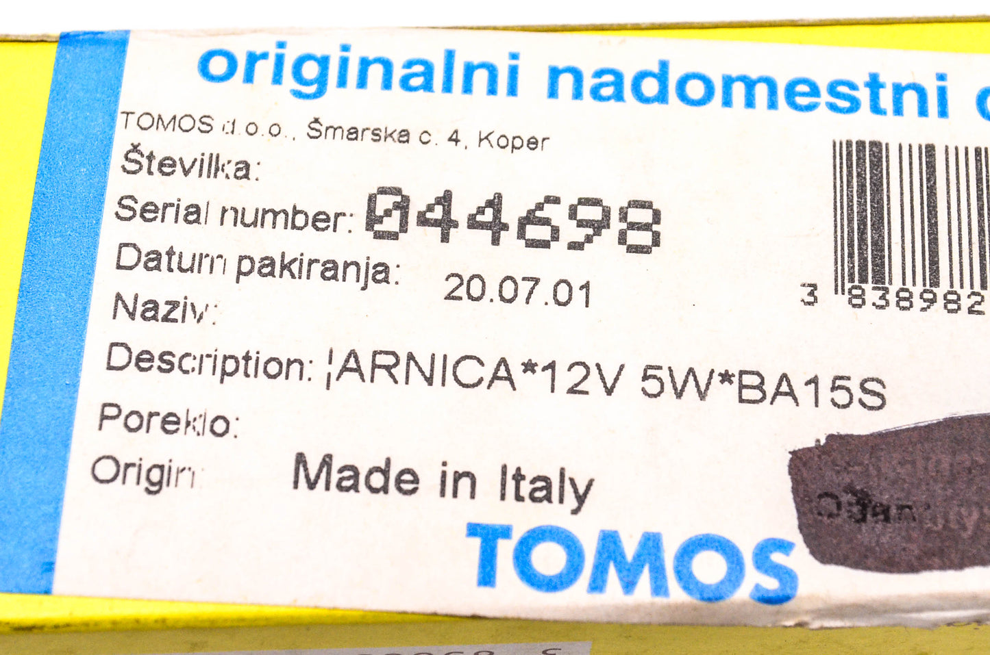 Tomos 044698 12V R5W 1 Terminal 15mm Base Replacement Light Bulb NOS
