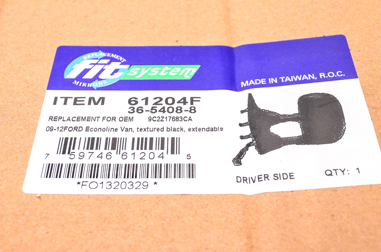 Fit System 61204F, 36-5408-8 09-12 Ford Econoline Driver's Side View Mirror NOS