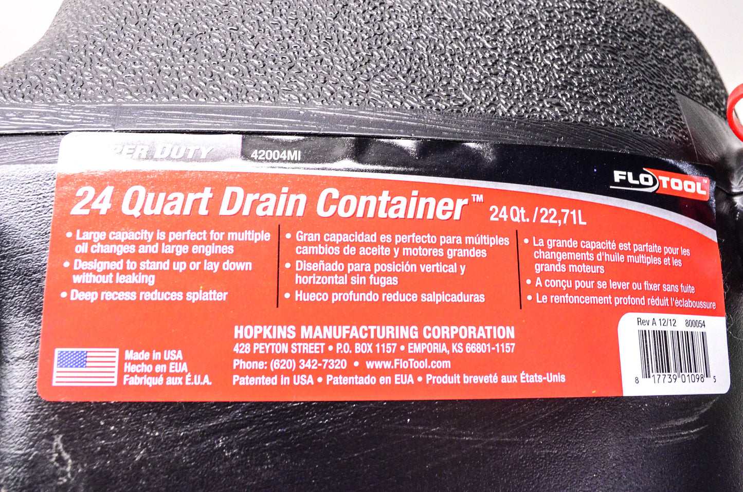 FloTool 42004MI, 800054 24 Quart Drain Container NOS