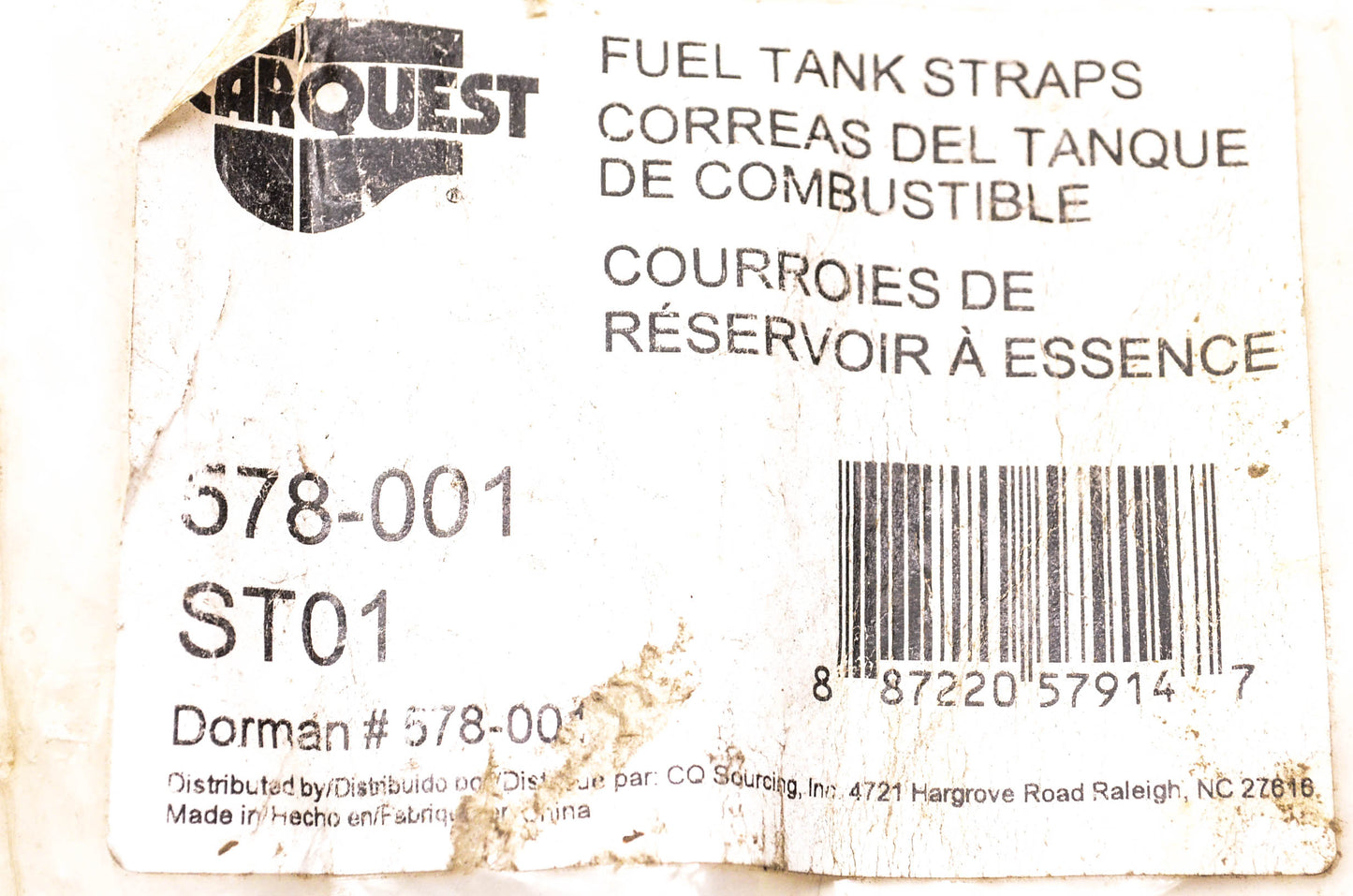 Carquest 578-001, ST01 Fuel Tank Straps Qty 2 NOS