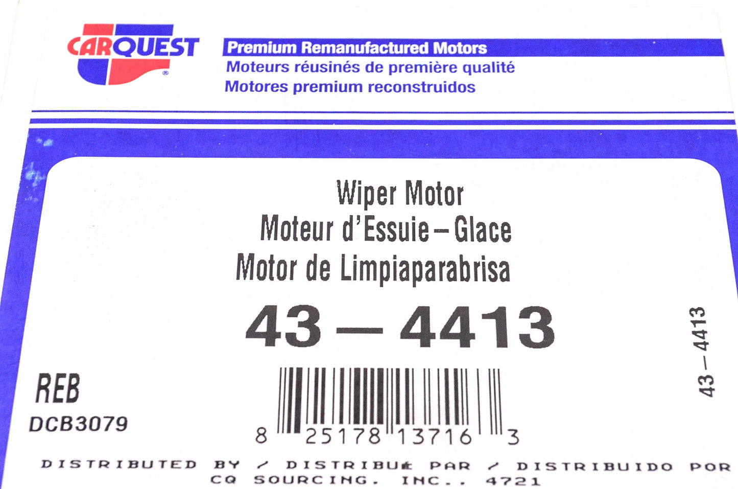 Carquest 43-4413 Remanufactured Wiper Motor NOS