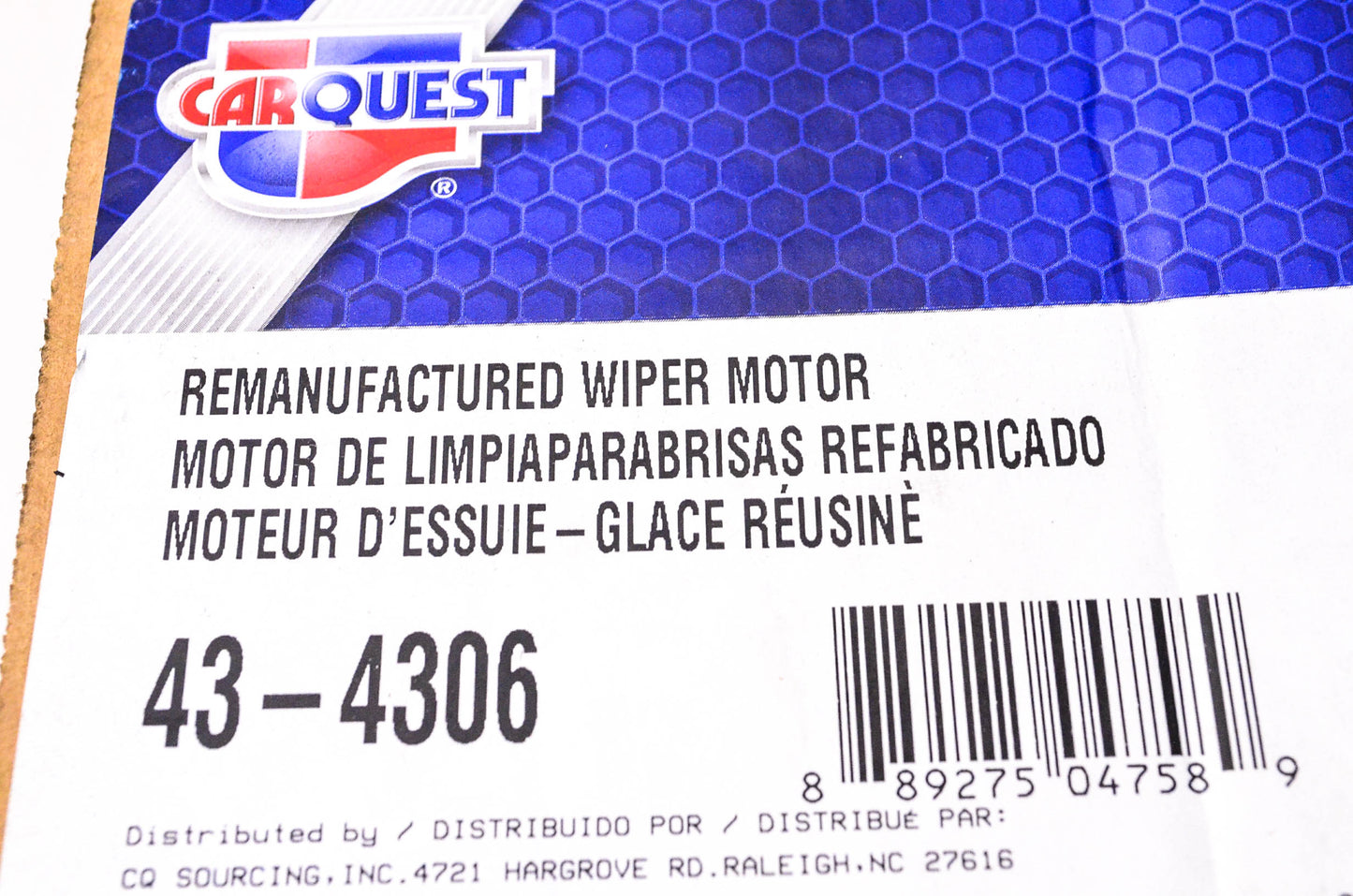 Carquest 43-4306 Remanufactured Wiper Motor NOS