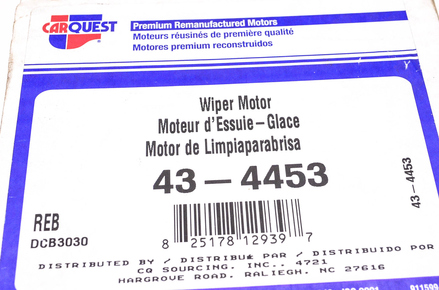 Carquest 43-4453 Remanufactured Wiper Motor NOS