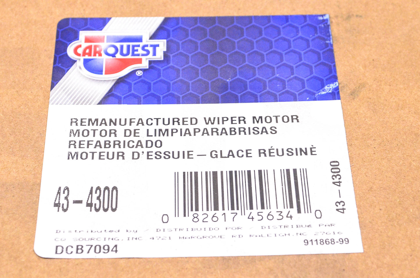Carquest 43-4300 Remanufactured Wiper Motor NOS