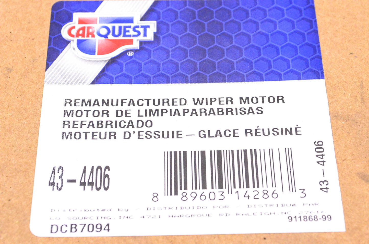 Carquest 43-4406 Remanufactured Wiper Motor NOS