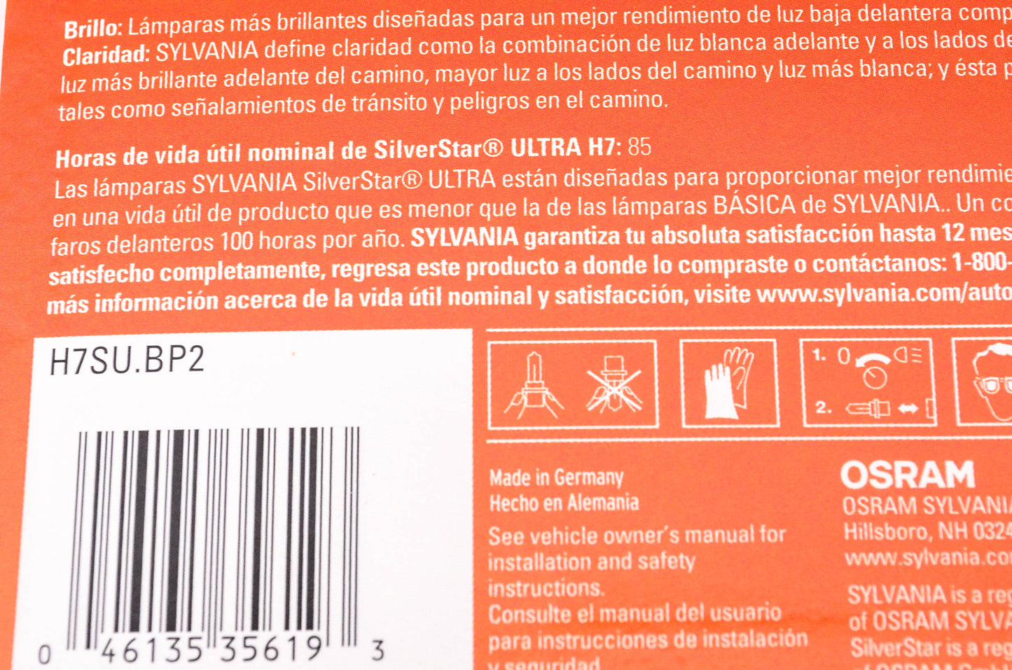 Sylvania H7SU.BP2 Sylvania Silverstar Ultra Headlight Qty 2 NOS