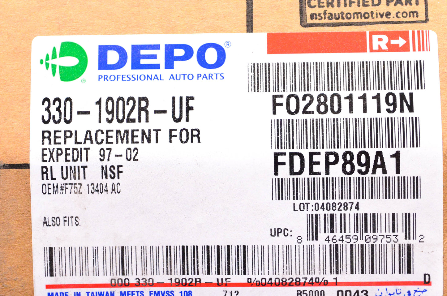 DEPO 330-1902R-UF Passenger's Side Taillight Assembly NOS