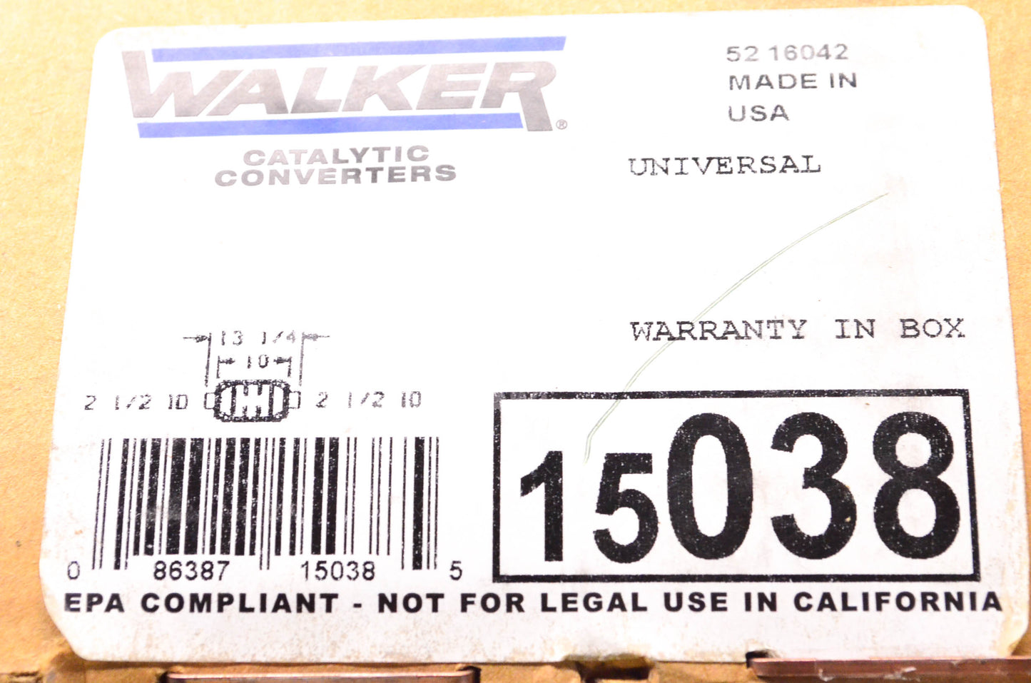 Walker 15038 Catalytic Converter Front/Rear Driver Passenger Side Universal NOS