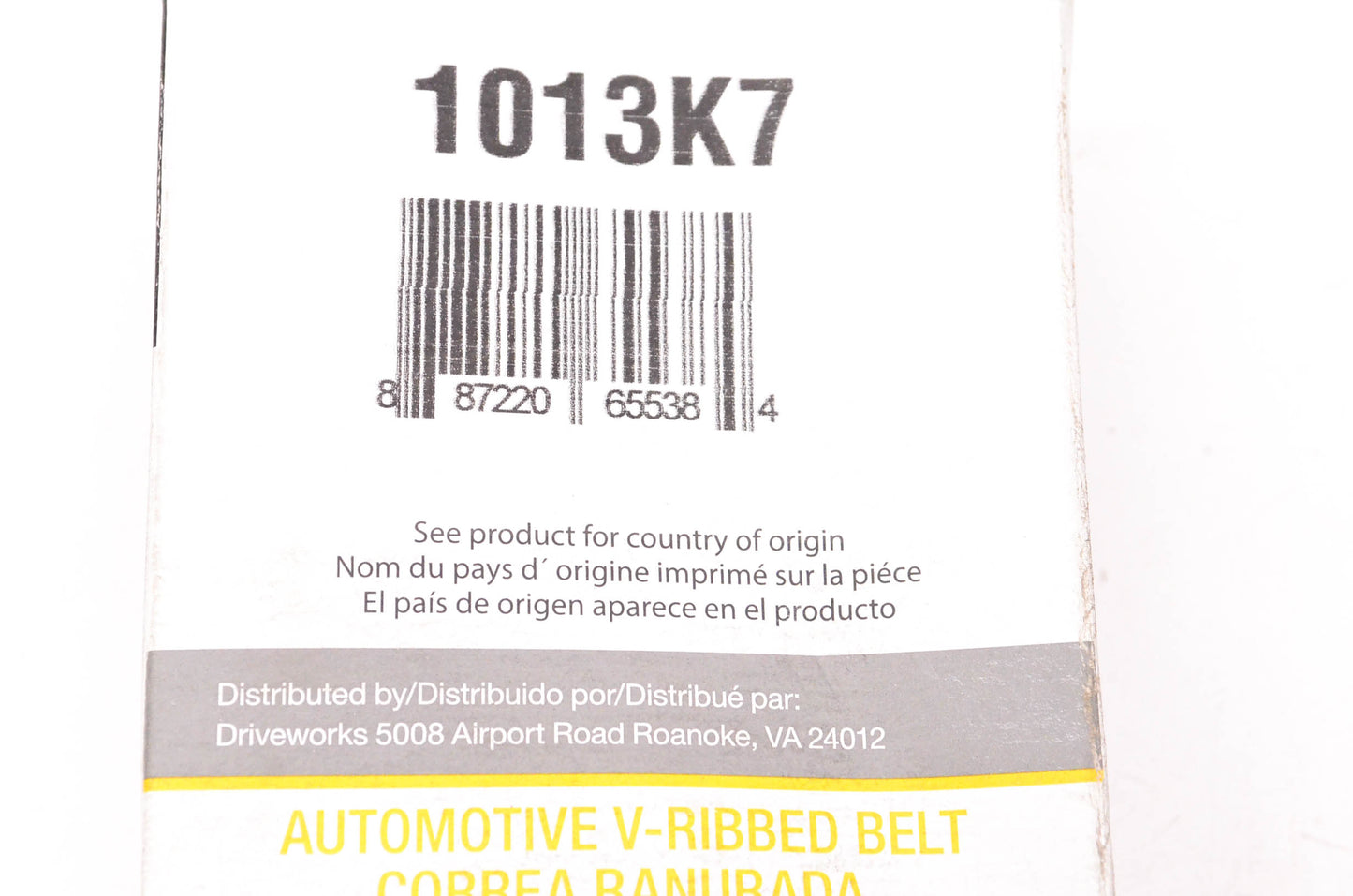 Drive Works 1013K7 Automotive V-Ribbed Belt NOS