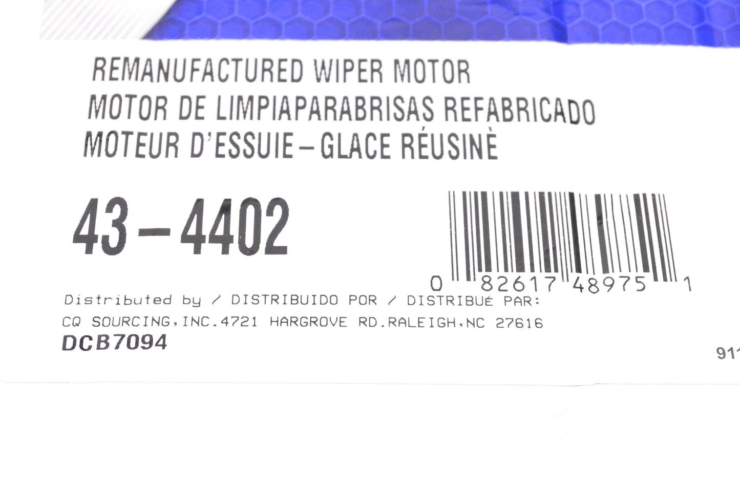 Carquest 43-4402 Remanufactured Wiper Motor NOS