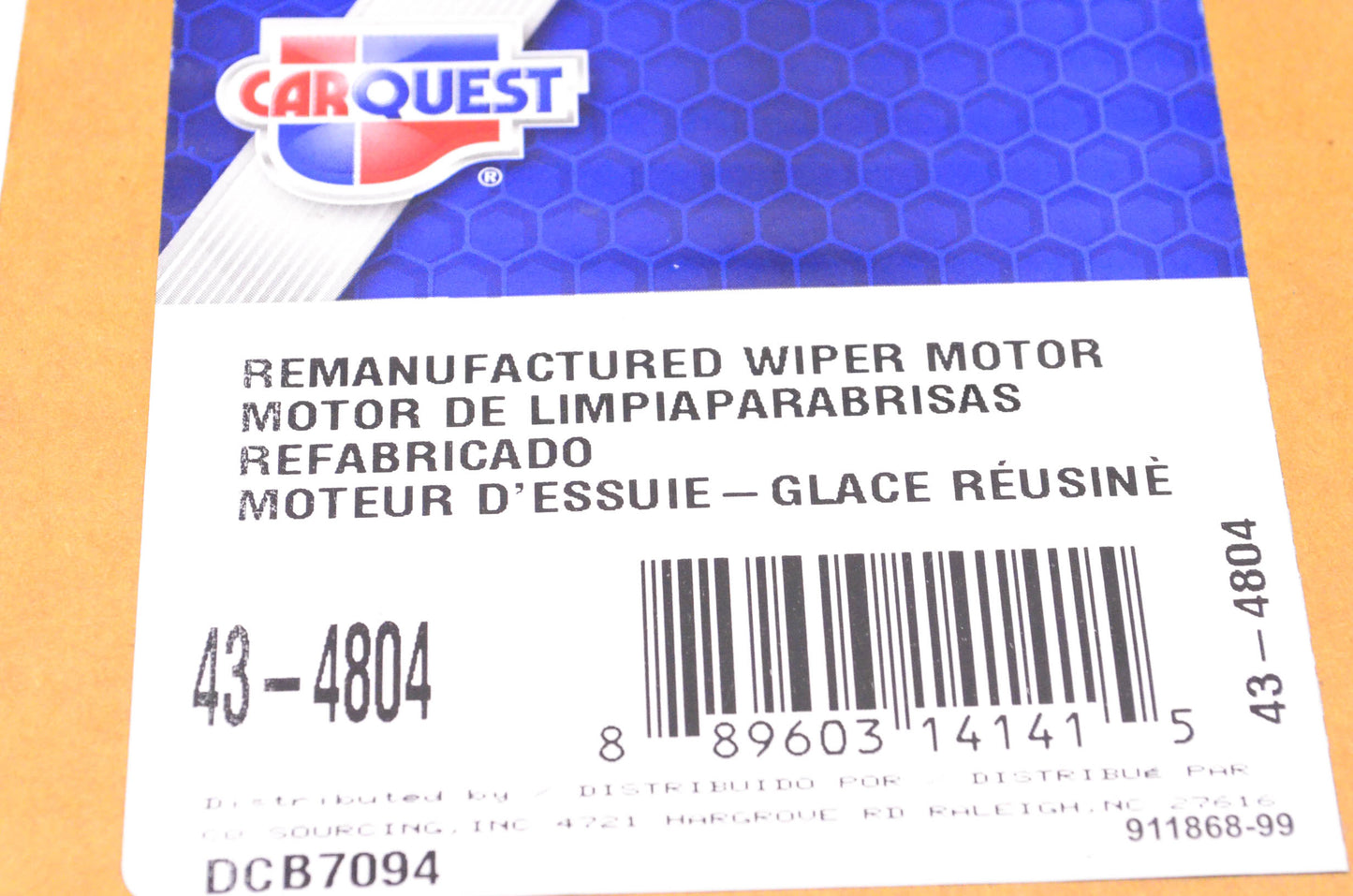 Carquest 43-4804 Remanufactured Wiper Motor NOS