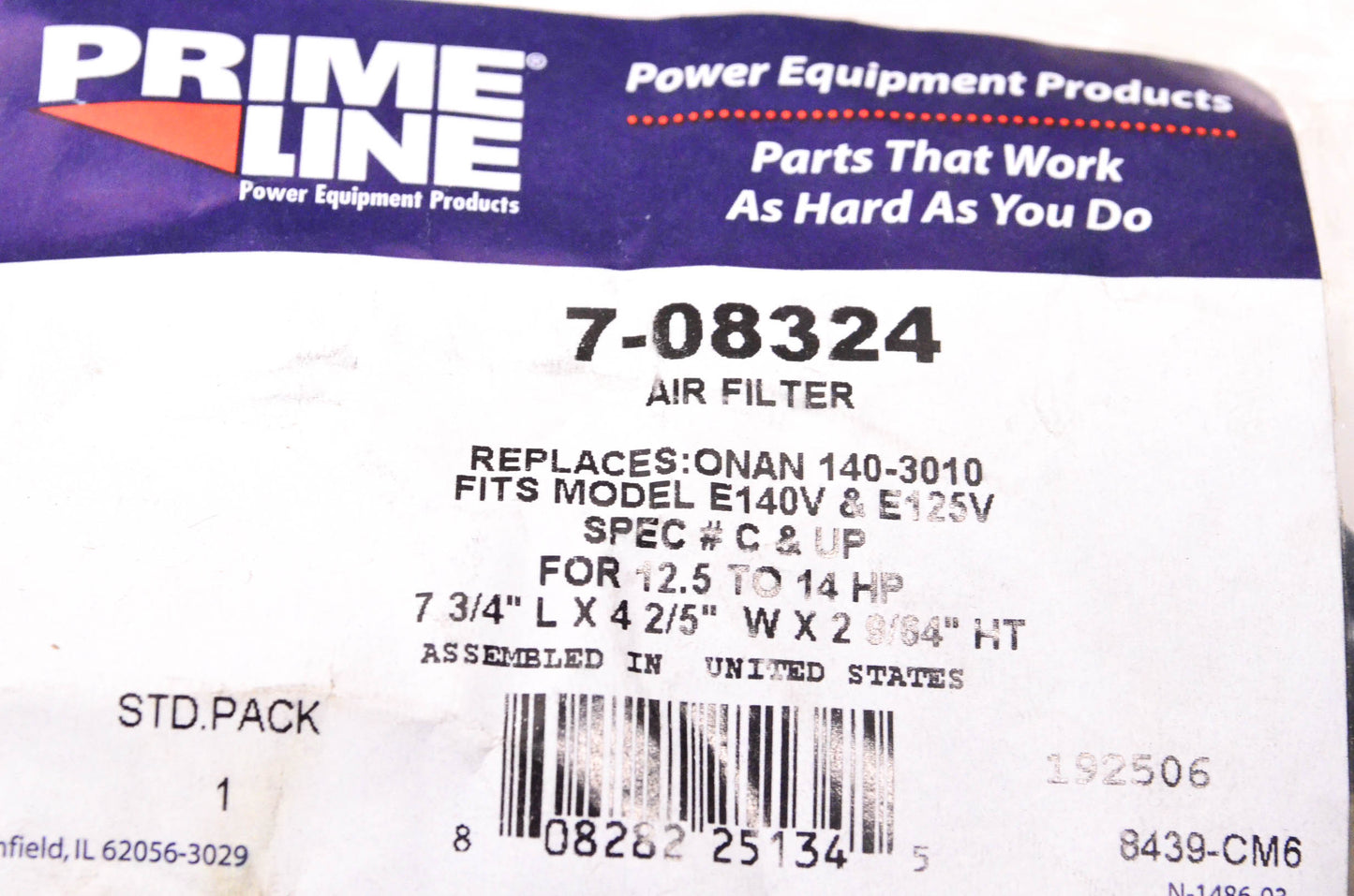 Prime Line 7-08324 Air Filter NOS
