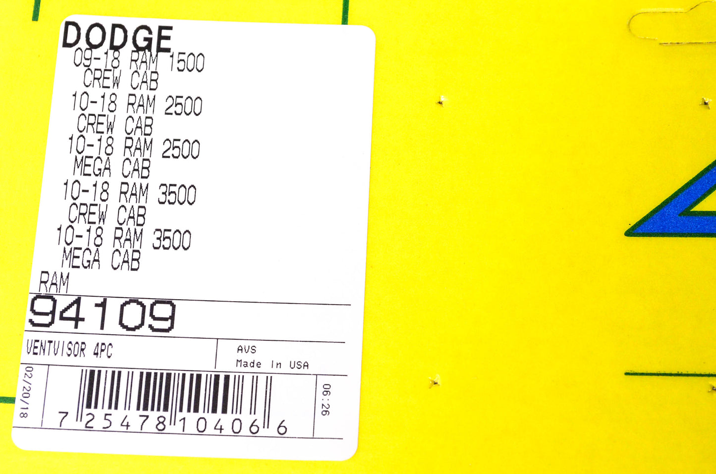 AVS 94109 The Original Ventvisor Rain Guard Kit Dodge Ram NOS