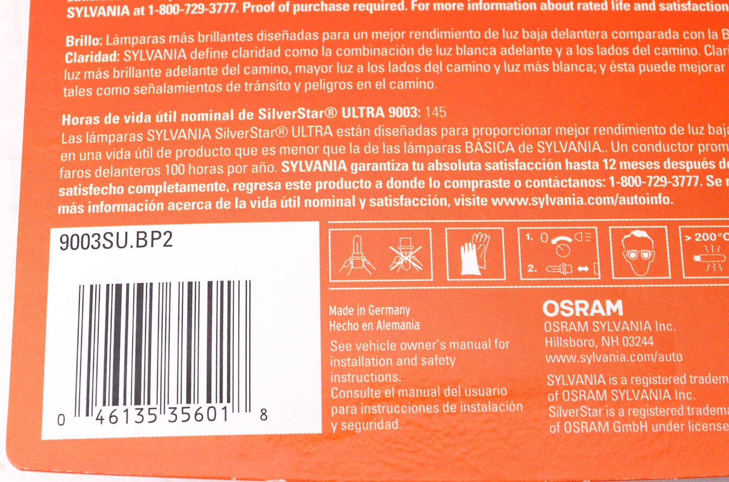 Sylvania 9003SU.BP2 Sylvania Silverstar Ultra Headlights Qty 2 NOS