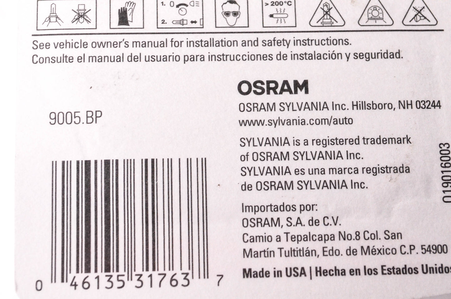 Sylvania 9005.BP Sylvania Basic Headlight NOS
