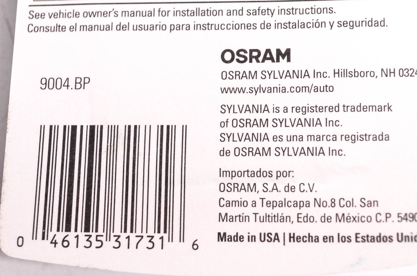 Sylvania 9004.BP Sylvania Basic Headlight NOS