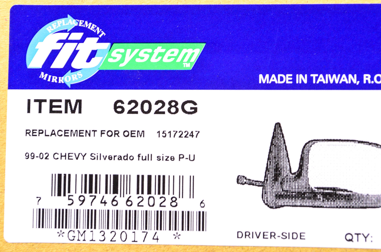 Fit System 62028G Chevy Silverado Driver's Side Mirror NOS