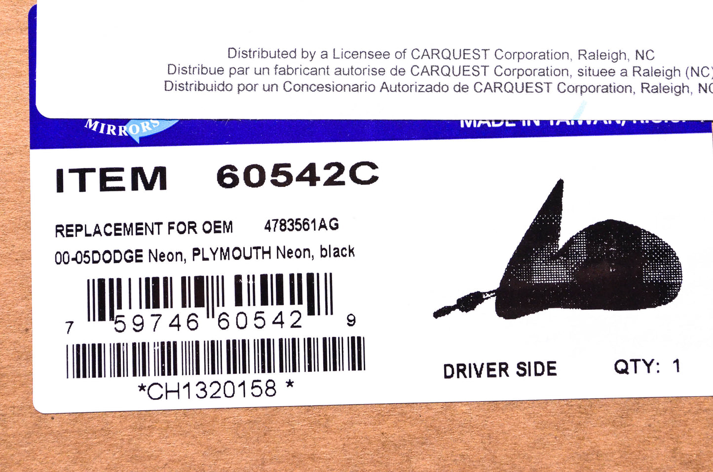 Fit System 60542C Dodge Neon Driver's Side Mirror NOS