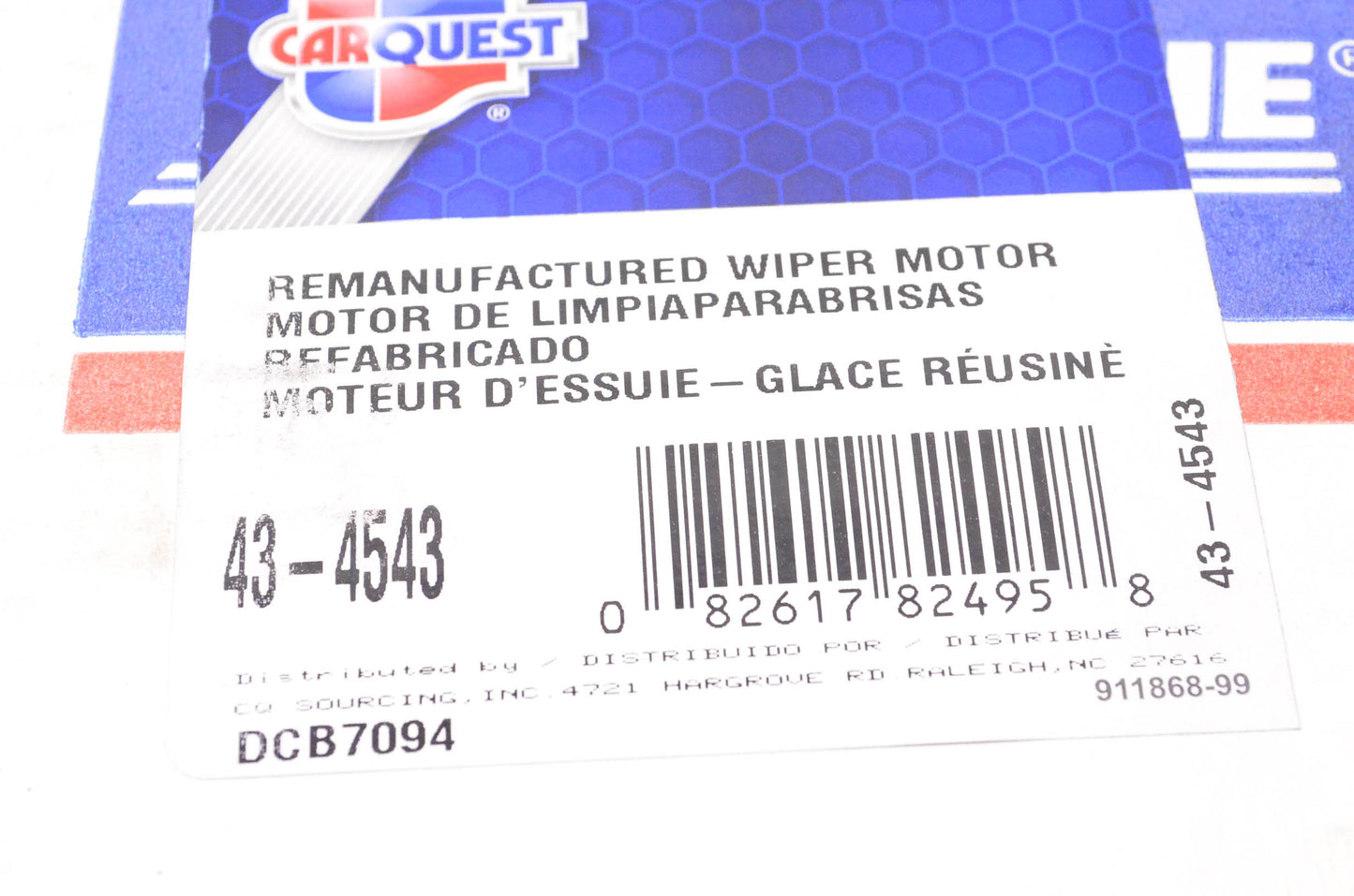Carquest 43-4543 Remanufactured Wiper Motor NOS