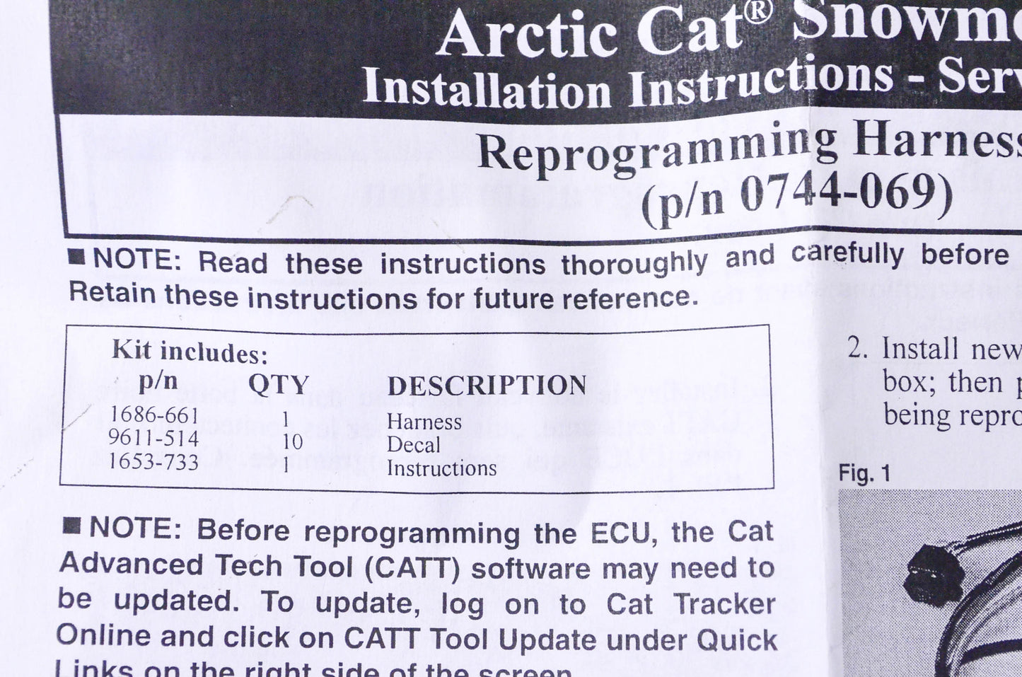 New OEM Arctic Cat 0744-069 Reprogramming Harness Kit NOS