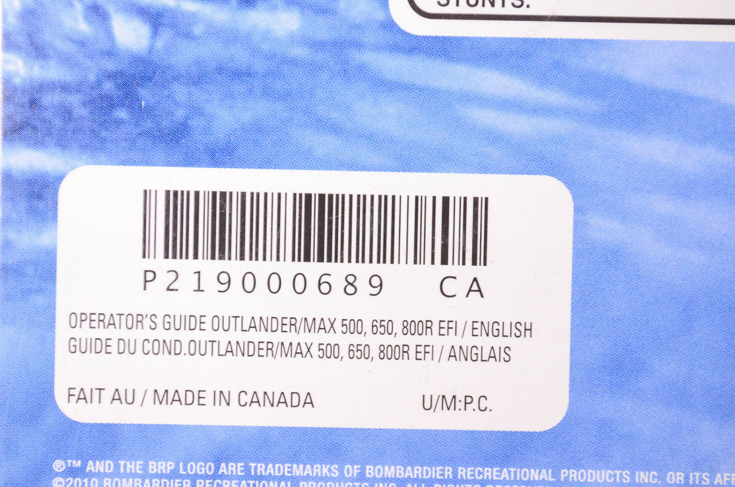 OEM Can-am 219000689 2011 Outlander Outlander Max Operator's Guide