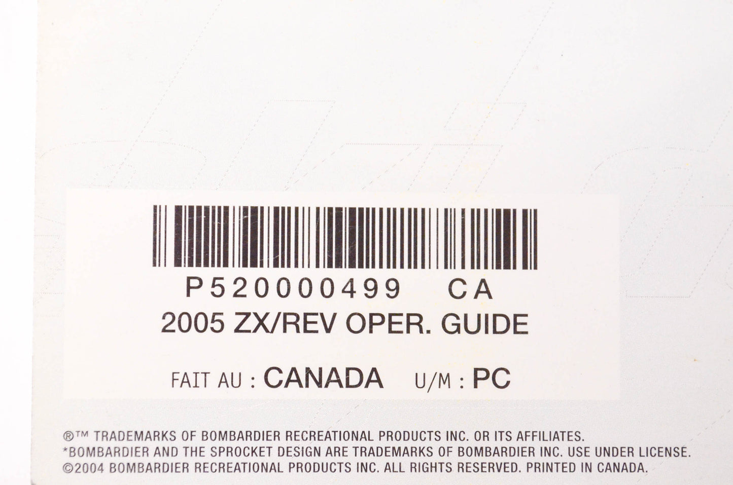 OEM Ski-Doo 520000499 2005 ZX/REV Series Operator's Guide