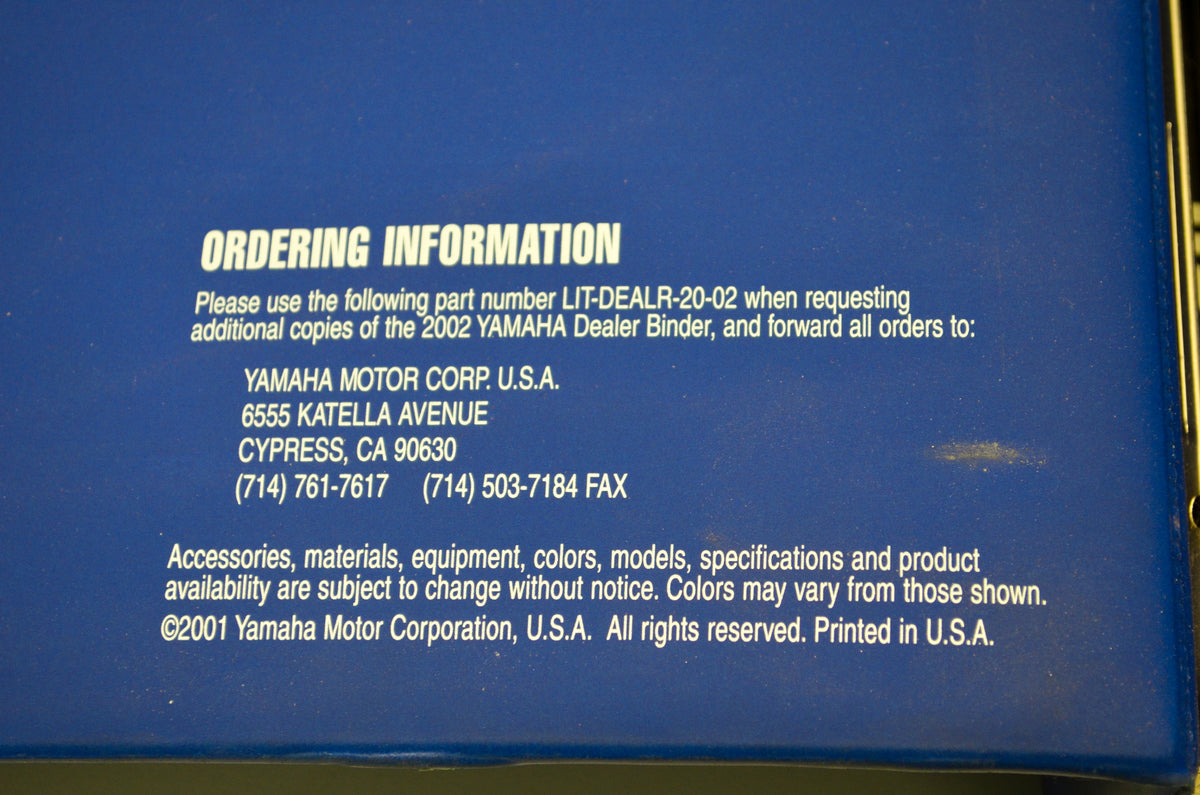 OEM Yamaha LIT-DEALR-20-02 02 Yamaha Motorcycles, Scooters, & ATVs Dealer Binder