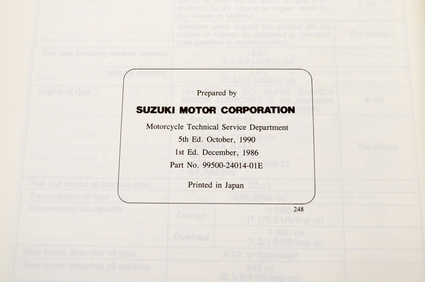 New OEM Suzuki 99500-24014-01E LT500R Service Shop Manual NOS