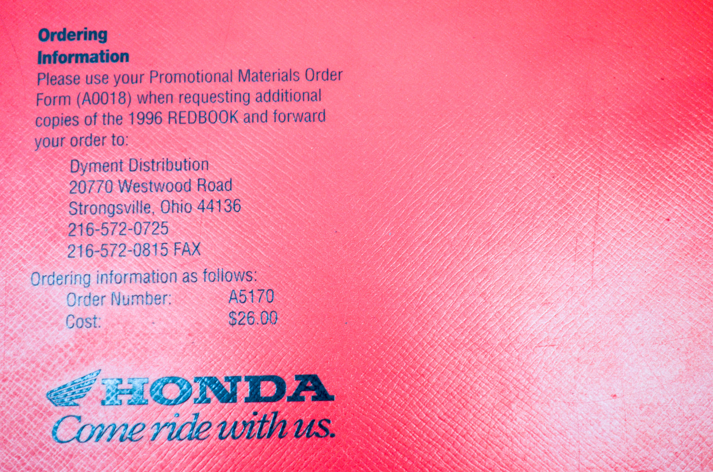 OEM Honda A5170 1996 Honda Redbook