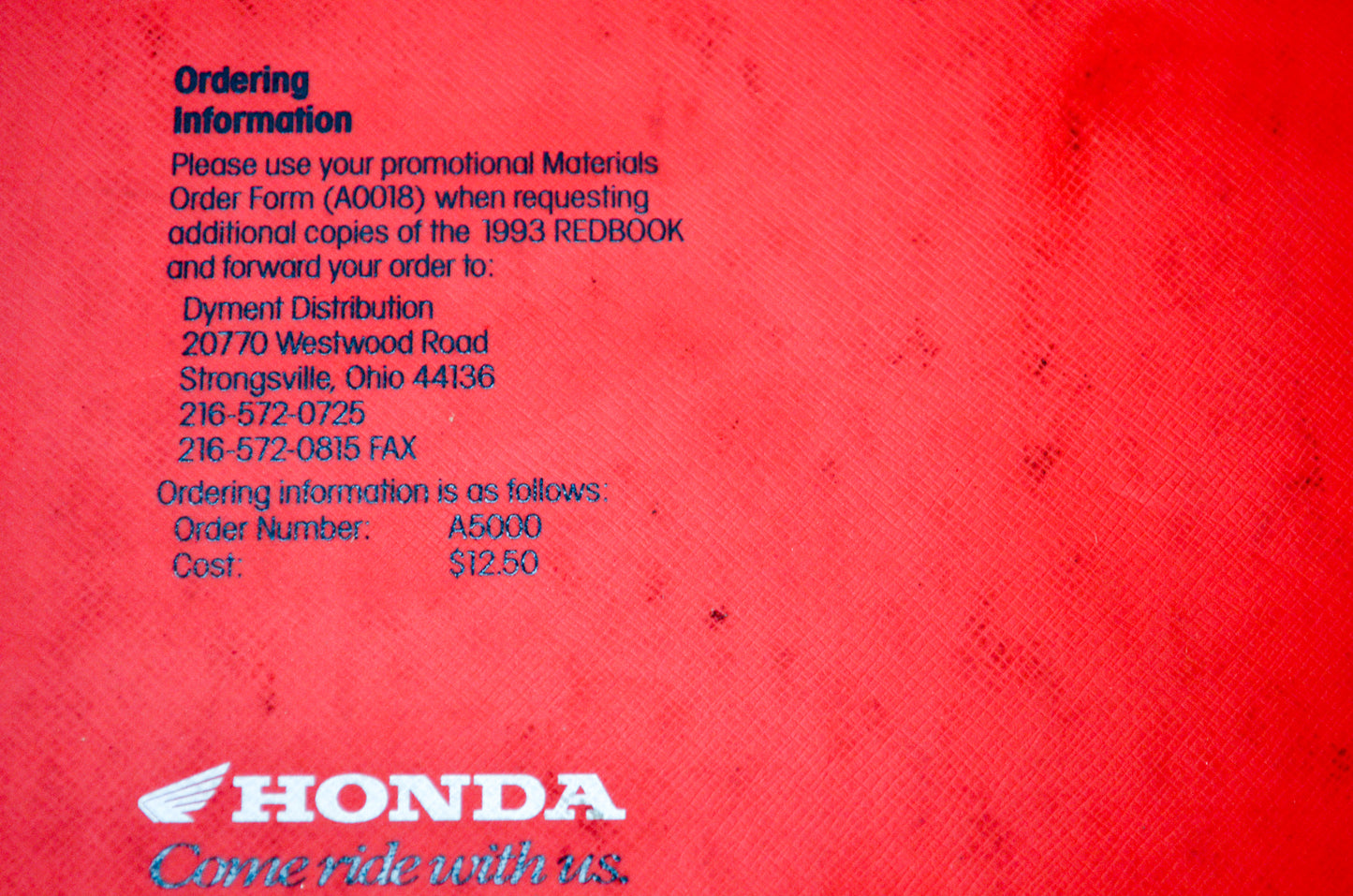 OEM Honda A5000 1993 Honda Redbook