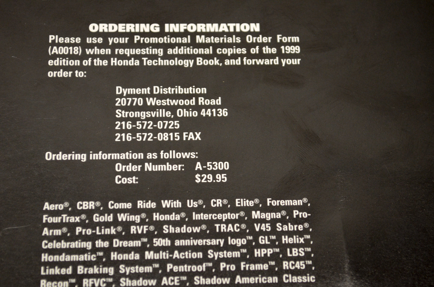 OEM Honda A-5300 1999 Honda Technology Catalog