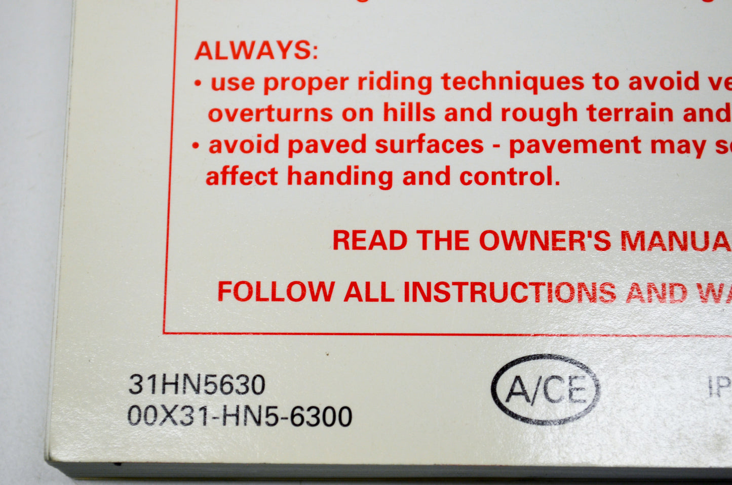 New OEM Honda 03 TRX350FM FOURTRAX 350 4x4 Owner's Manual NOS